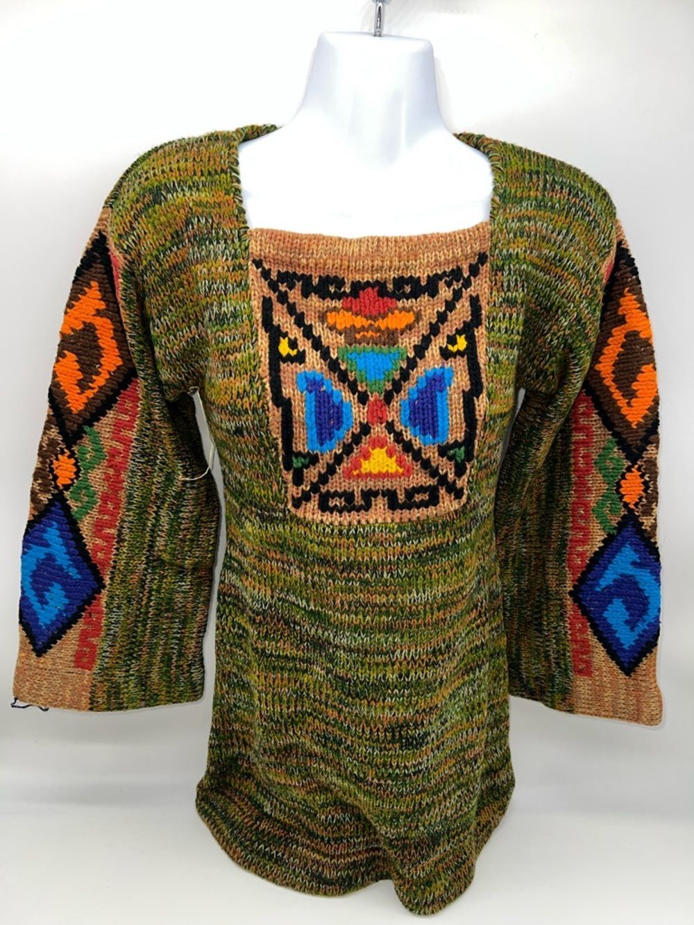 NWOT VTG Vicki Volts Vintage Square Neck Long Sleeve Tribal Tunic Sweater-Size M